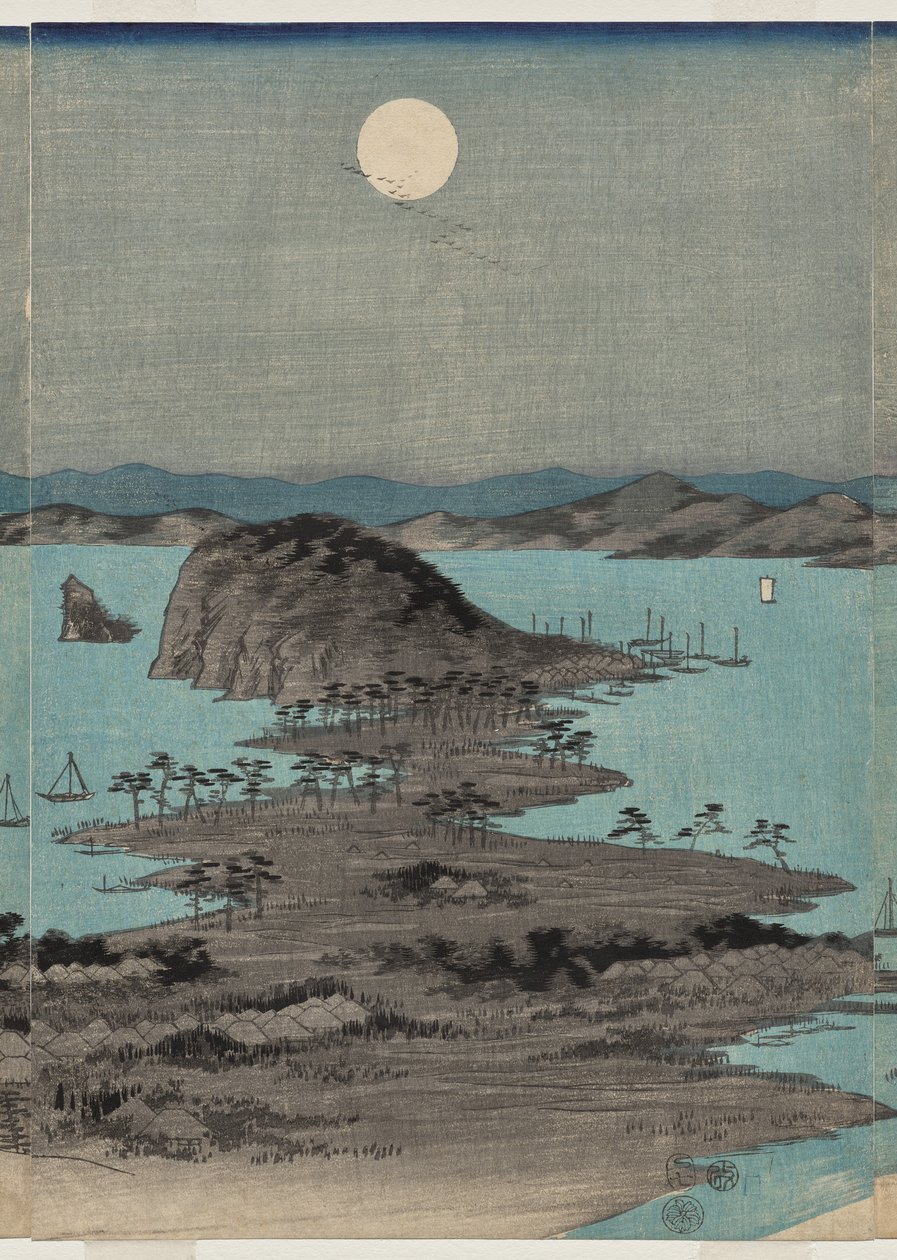 Musashi Eyaletindeki Dolunay Altında Kanazawa yakınlarındaki Sekiz Ünlü Yerin Akşam Görünümü by Utagawa Hiroshige