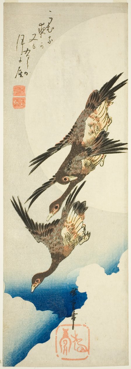 Uçan kazlar ve dolunay by Utagawa Hiroshige