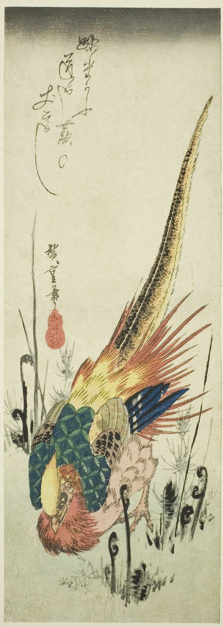 Altın sülün ve eğrelti otları by Utagawa Hiroshige