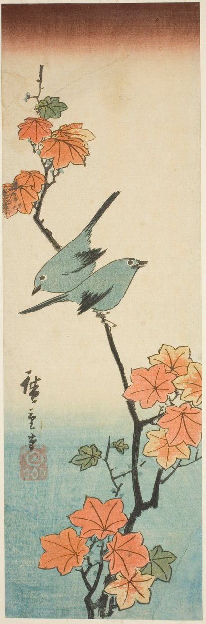 Bir akçaağaç dalında Japon beyaz gözleri by Utagawa Hiroshige