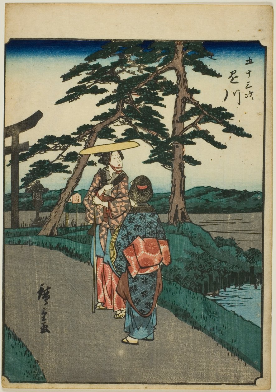 Kakegawa, serinin "elliinci lee S sesleri" kentsel derecesi "(Bay Omotoyama)," kaba bir kw s te figur kentsel derecesi (kişi kentsel derecesi) ) by Utagawa Hiroshige