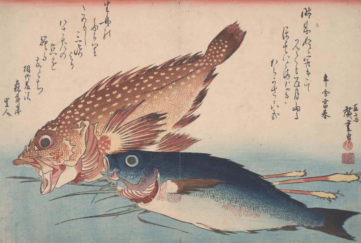 Kasago, Isaki ve Zencefil, 1832 by Utagawa Hiroshige