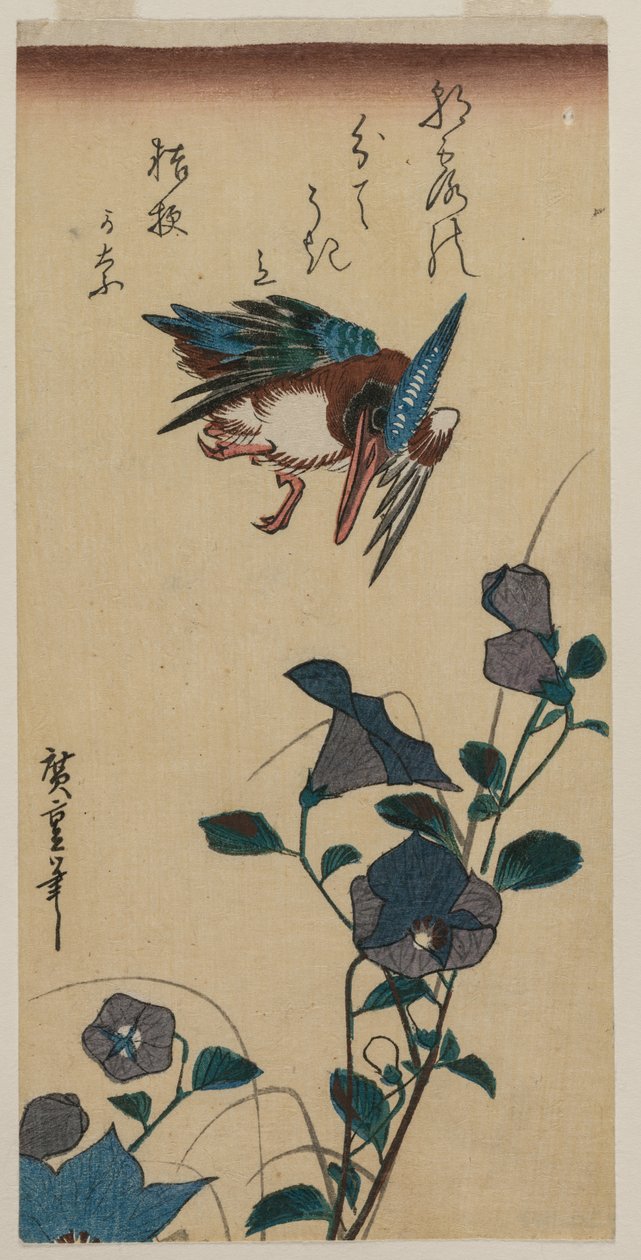Kingfisher ve Çin Bellflowers by Utagawa Hiroshige