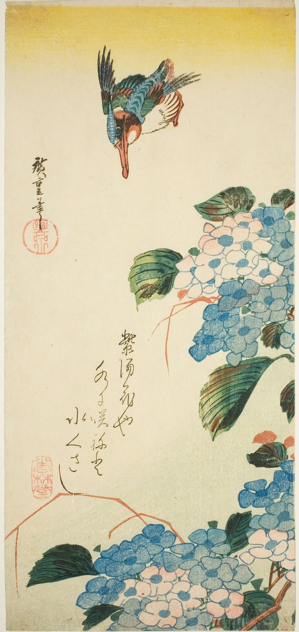 Kingfisher ve ortanca by Utagawa Hiroshige