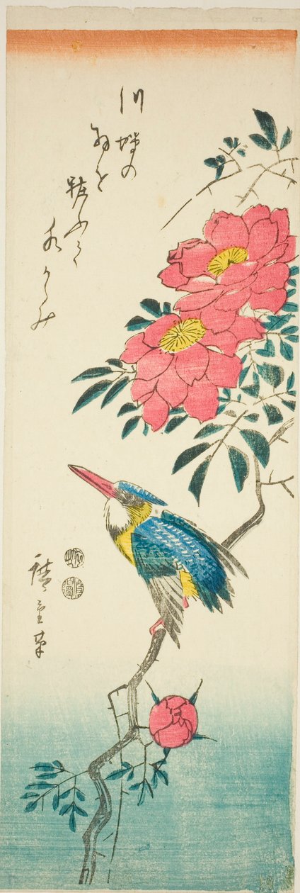 Yalıçapkını ve güller by Utagawa Hiroshige
