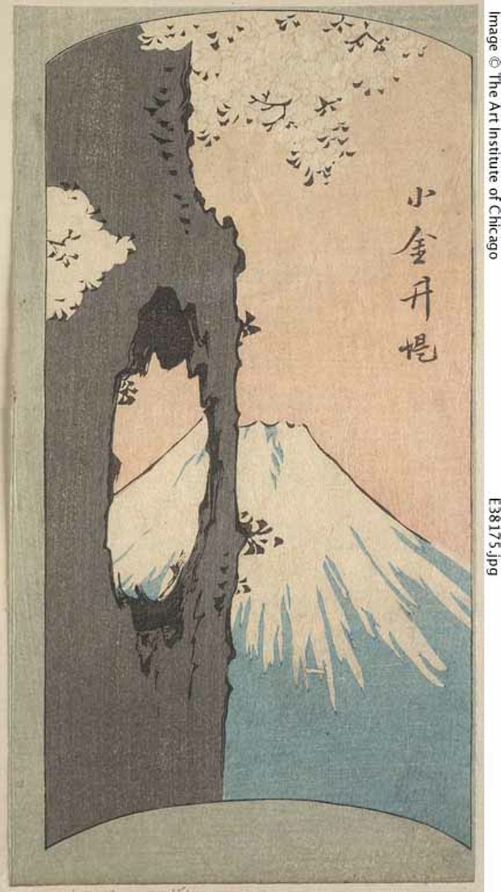 Koganei, "Edo'daki Ünlü Yerlerin Kesik Resimleri (Edo meisho harimaze zue)" serisinden bir sayfanın bölümü by Utagawa Hiroshige