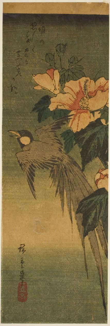 Uzun kuyruklu kuş ve ebegümeci by Utagawa Hiroshige