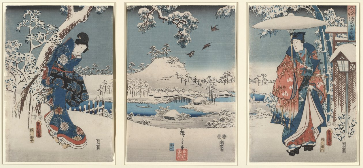 Bir Kış Manzarasında Aşıklar by Utagawa Hiroshige