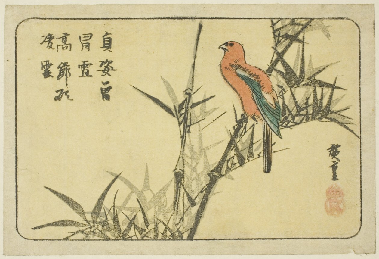 Amerika papağanı ve bambu by Utagawa Hiroshige
