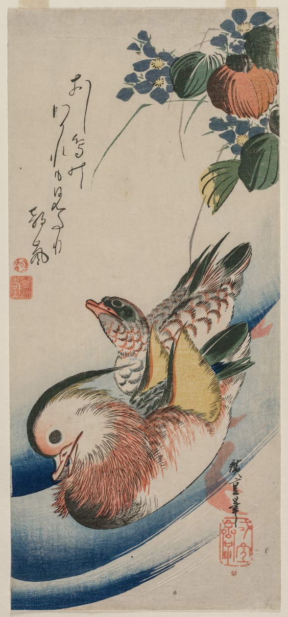 Mandalina Ördekleri ve Çiçekli Bitkiler by Utagawa Hiroshige