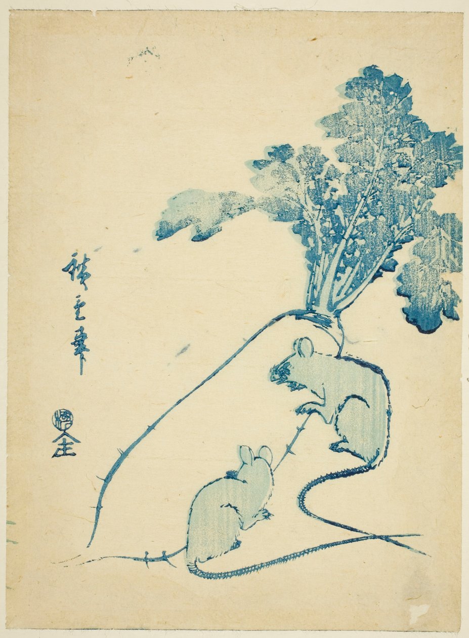 Fareler ve turp by Utagawa Hiroshige
