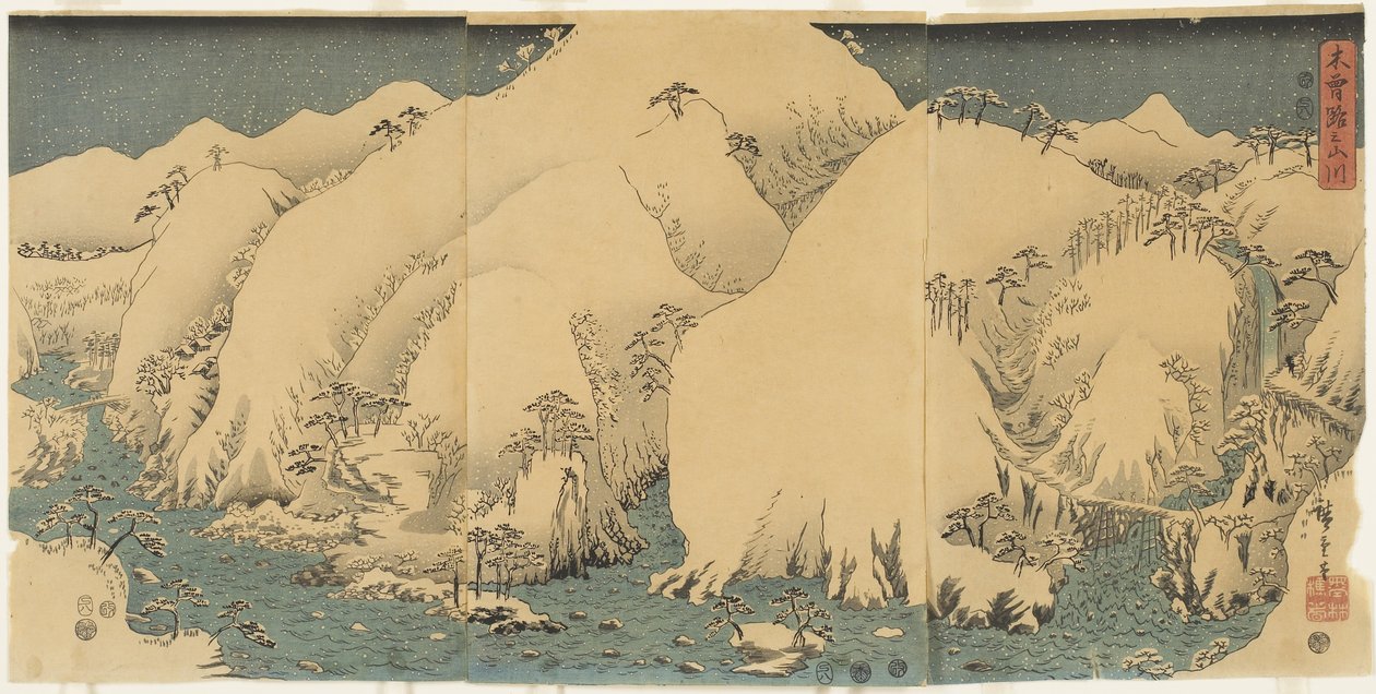 Kiso Geçidi'nde Dağ ve Nehir, Ağustos 1857 by Utagawa Hiroshige