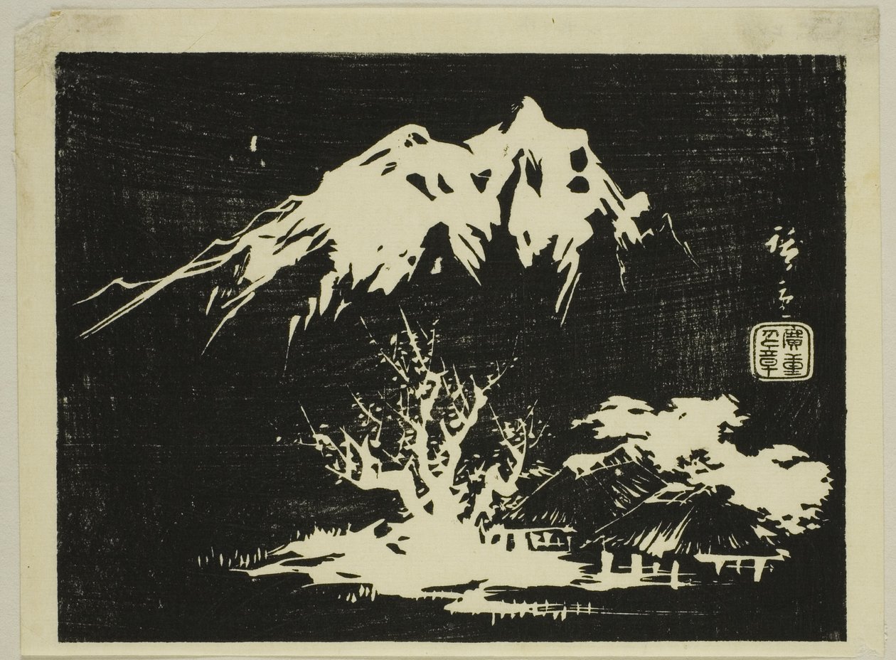 Dağ manzarası, isimsiz bir harmaze baskısının bir bölümü by Utagawa Hiroshige