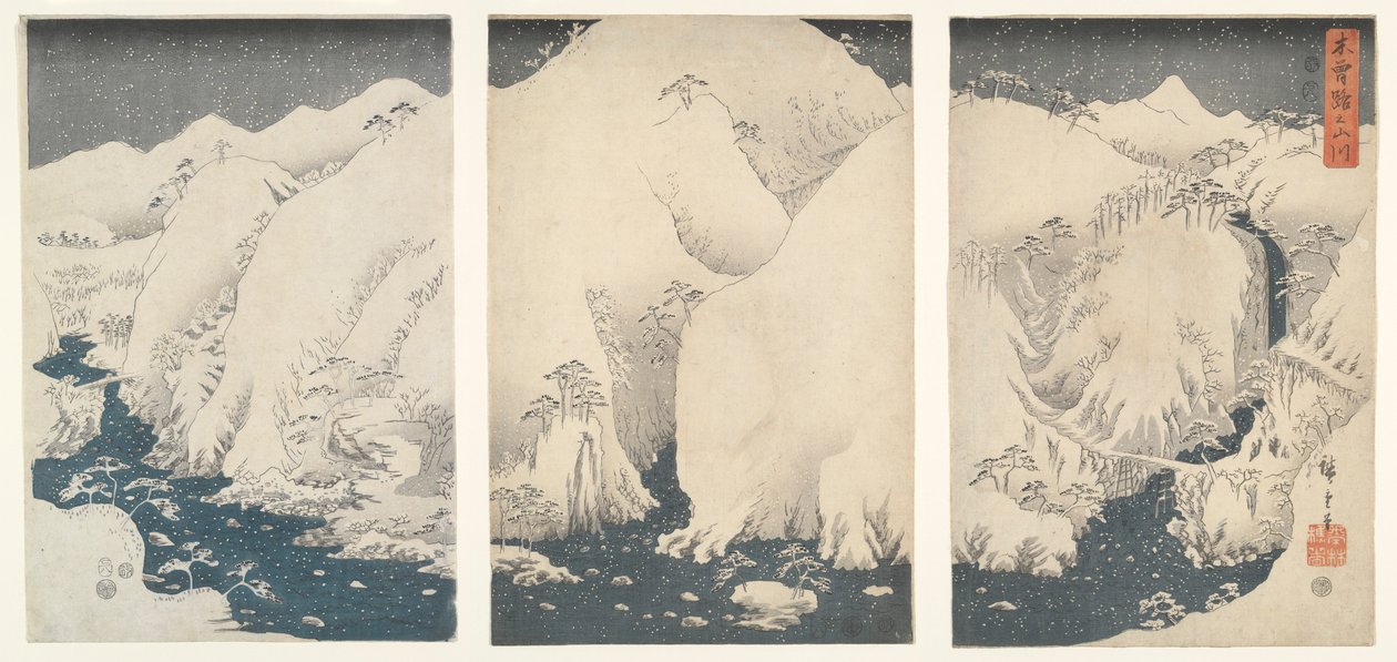 Kar altında Kiso Otoyolu boyunca Dağlar ve Nehirler by Utagawa Hiroshige