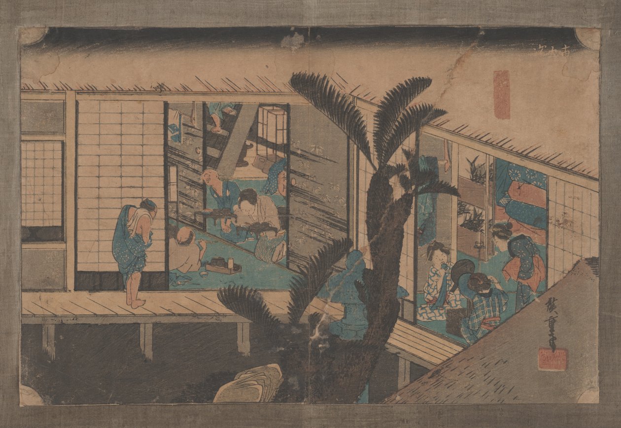 No. 37 'Akasaka: Hizmetçilerin Bulunduğu Han' Tokaido'nun 53 İstasyonundan, 1833 by Utagawa Hiroshige