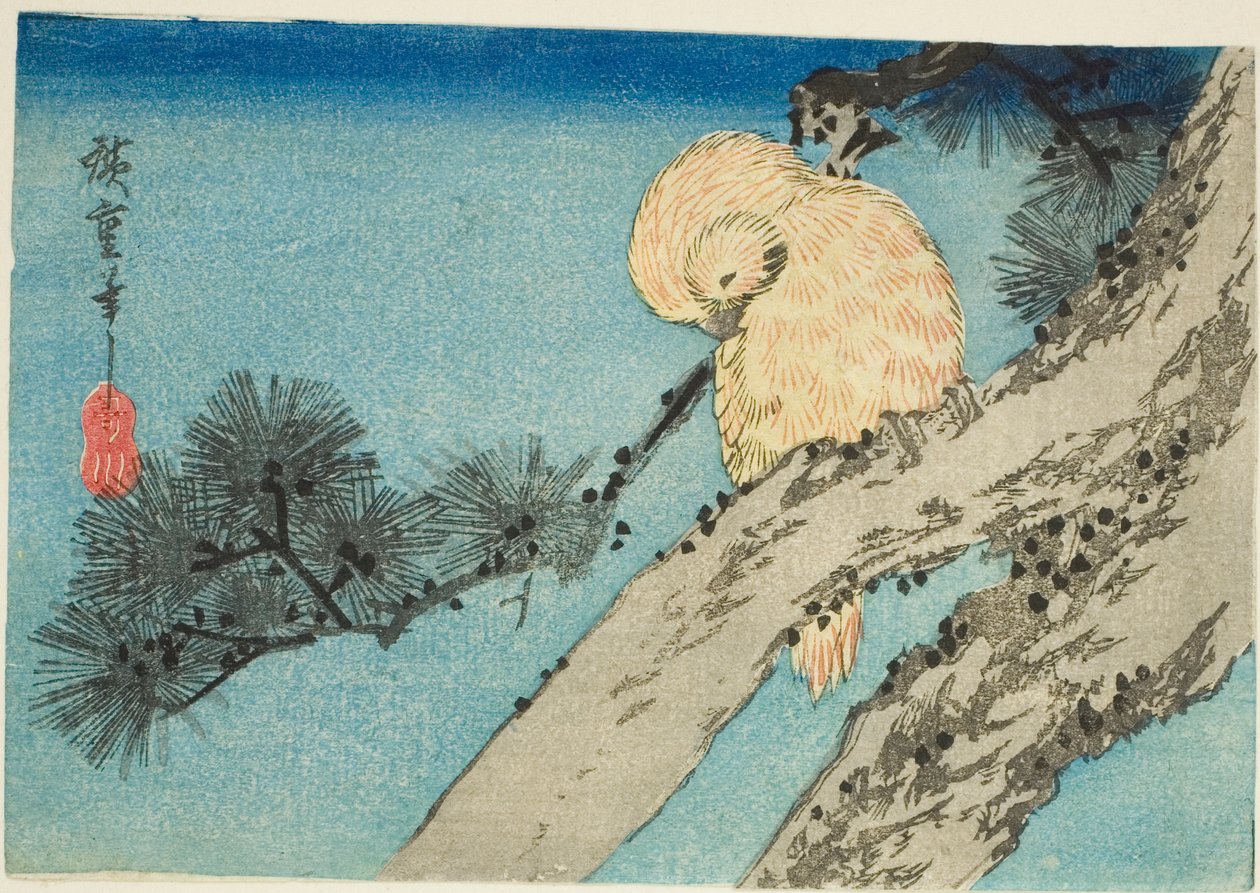 Çam dalı üzerinde baykuş by Utagawa Hiroshige