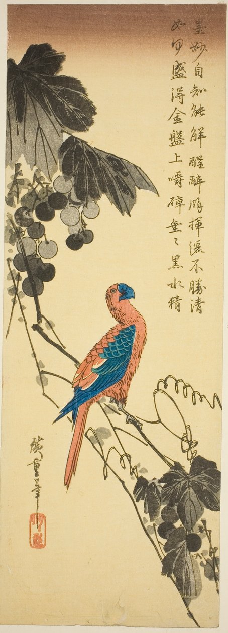 asma üzerinde papağan by Utagawa Hiroshige