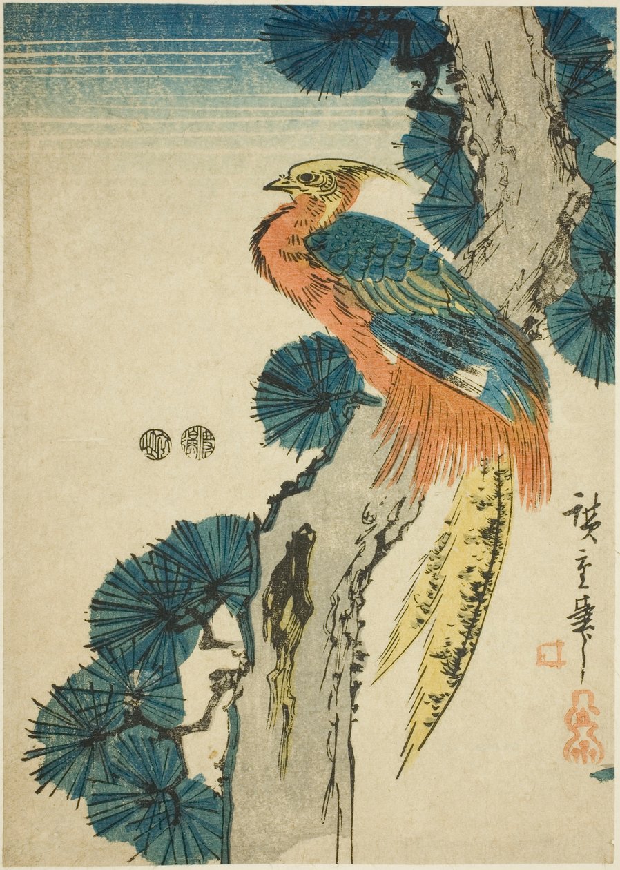 Sülün ve çam ağacı by Utagawa Hiroshige