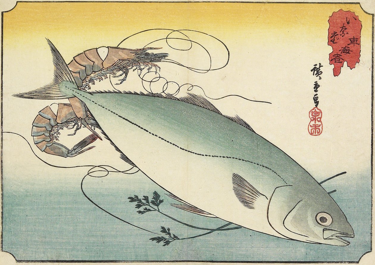 Karides ve Sarı Kuyruk, 19. yüzyılın başlarında by Utagawa Hiroshige