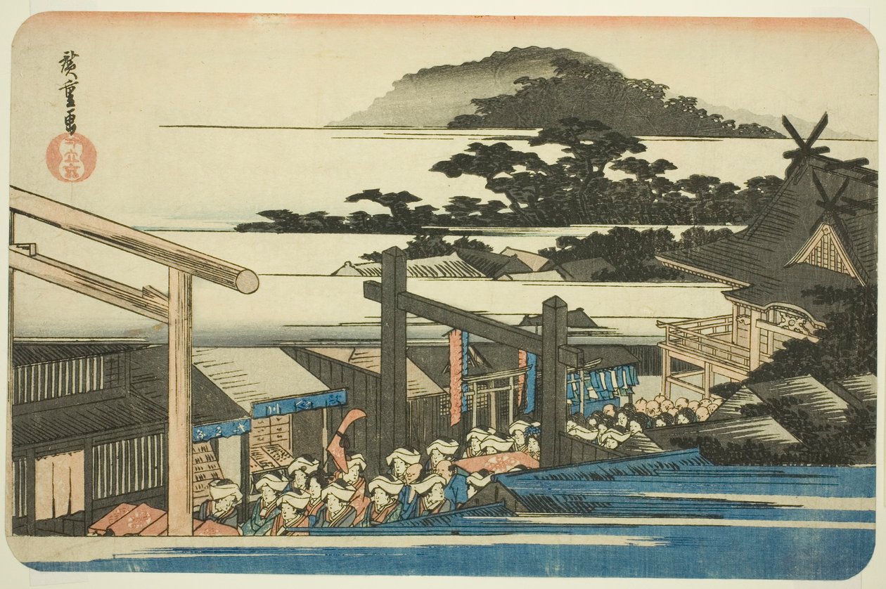 "Doğu Başkentindeki Ünlü Yerler (Toto meisho)" serisinden Shiba Shinmei Mabedi'nin (Shiba Shinmei keidai) semtleri by Utagawa Hiroshige