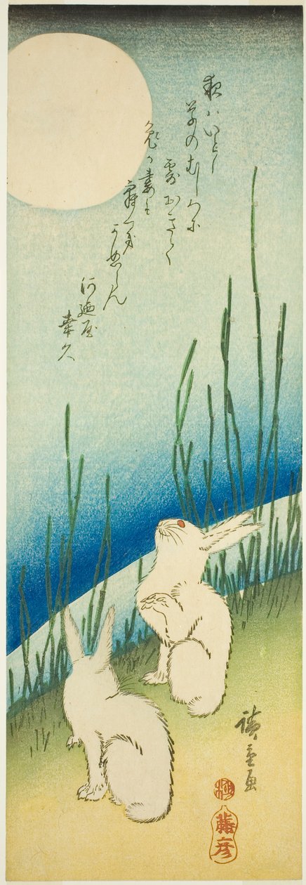 Dolunay altında tavşanlar by Utagawa Hiroshige