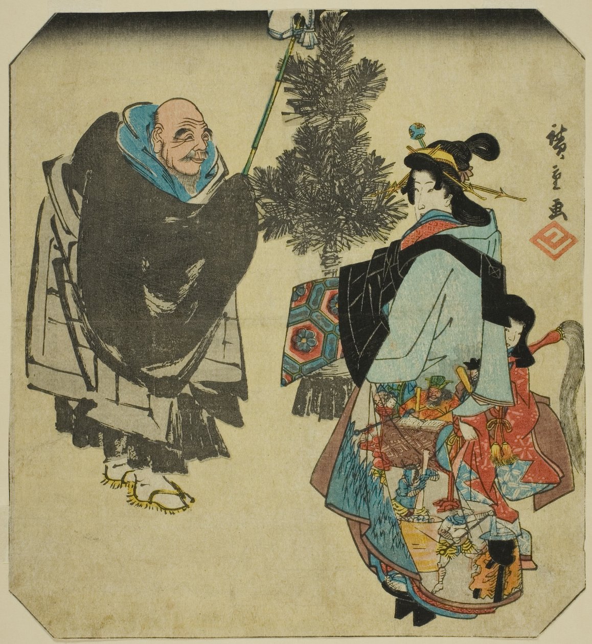 Seki: Rahip Ikkyu ve Cehennem Fahişesi, "Tokaido Yolu için Elli Üç Eşleştirme (Tokaido gojusan tsui)" dizisinden by Utagawa Hiroshige