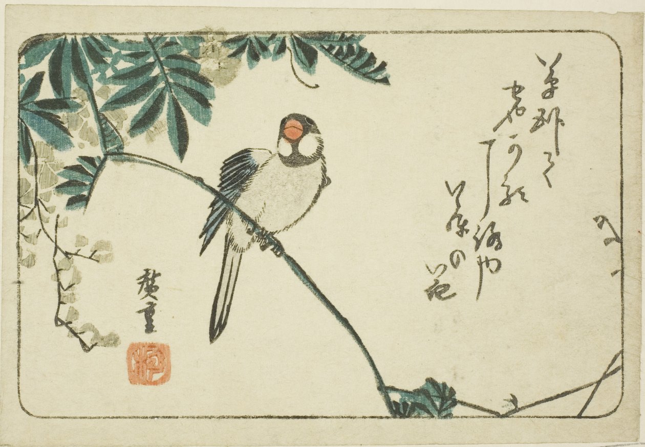 Serçe ve wisteria by Utagawa Hiroshige
