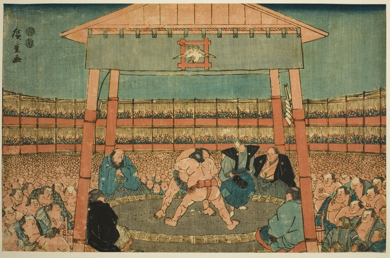 Ekoin Tapınağı Bölgelerindeki Sumo Maçı (Ekoin keidai sumo no zu), "Doğu Başkentinde Ryogoku (Toto Ryogoku)" serisinden by Utagawa Hiroshige