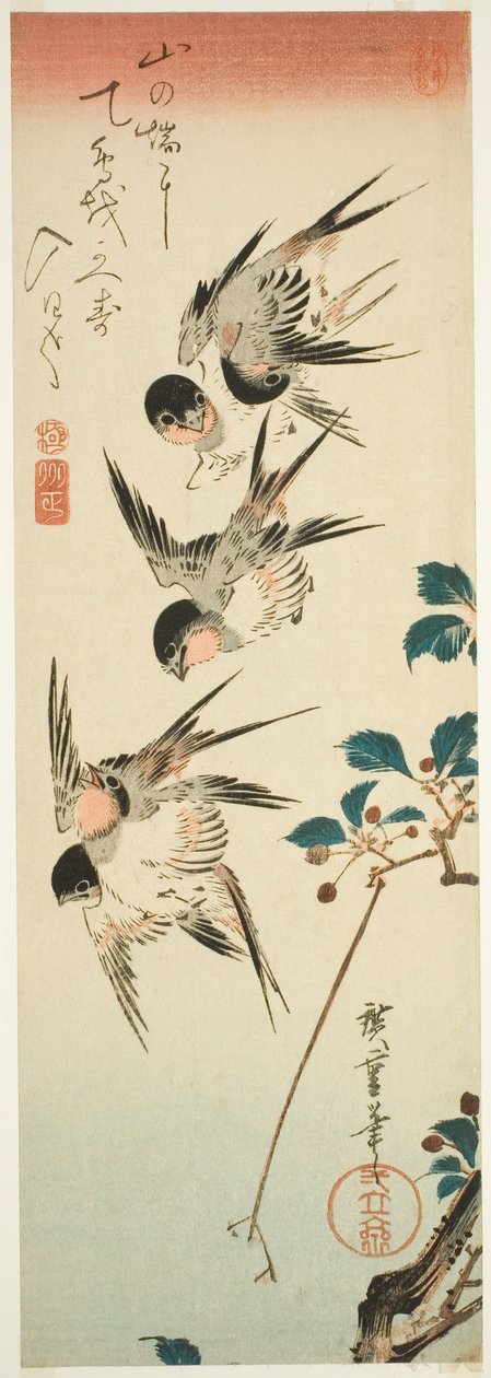 Kırlangıçlar ve Kiraz Çiçekleri by Utagawa Hiroshige