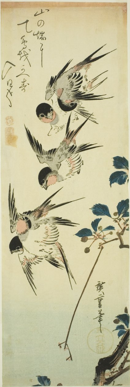 Kırlangıçlar ve çiçekli dal by Utagawa Hiroshige