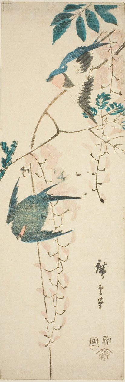 Kırlangıçlar ve wisteria by Utagawa Hiroshige