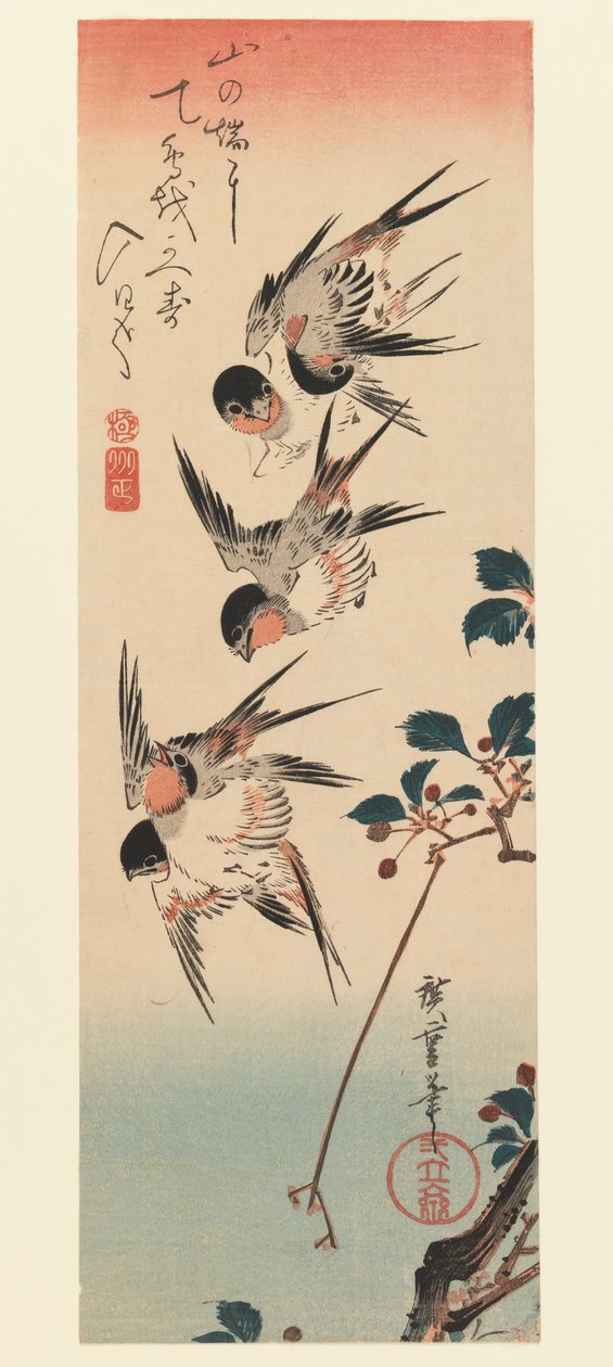 Tanzaku, Dört Kırlangıç, 1832 (renkli tahta baskı) by Utagawa Hiroshige