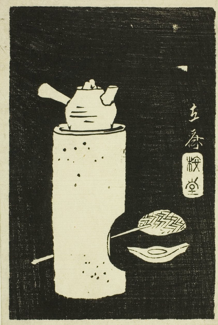Çaydanlık, "İllerin Görüşlerinin Taş Ovmalarının Aynası" serisinden bir sayfanın bölümü (Kohon meihitsu ishizuri kagami) by Utagawa Hiroshige