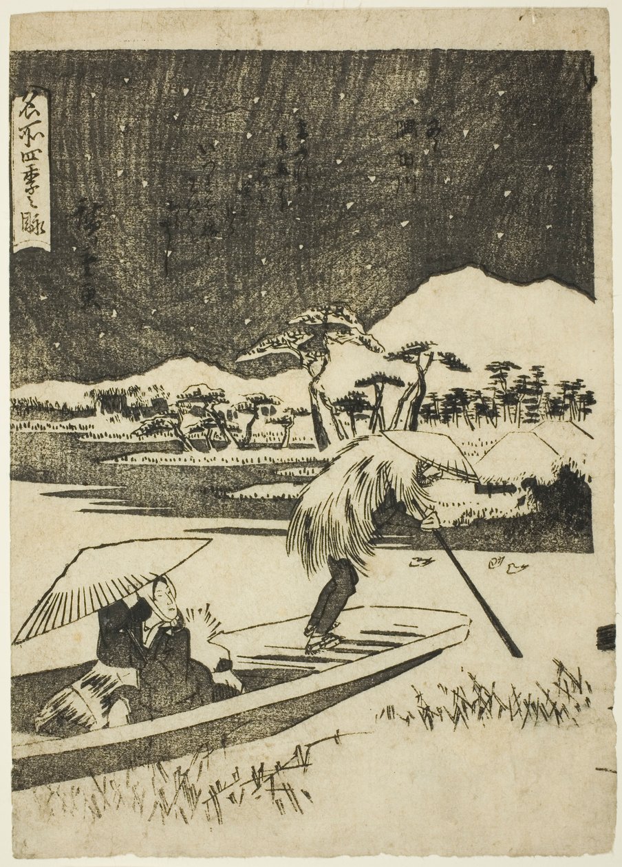 Kışın Sumida Nehri (Fuyu, Sumidagawa), "Ünlü Yerlerde Dört Mevsim Manzaraları (Meisho shiki no nagame)" serisinden by Utagawa Hiroshige