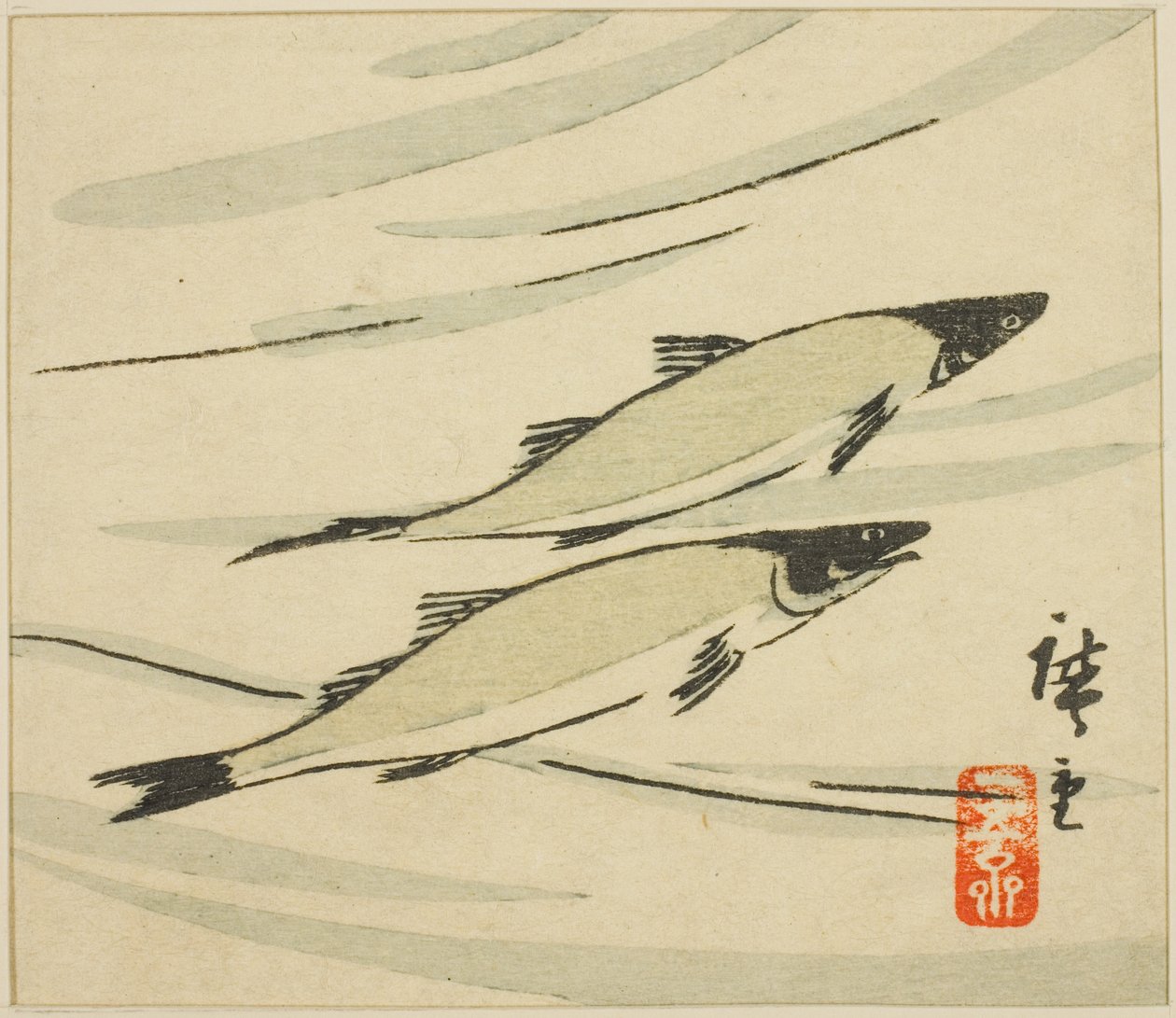 Alabalık, bir harimaze yaprağının bir bölümü by Utagawa Hiroshige