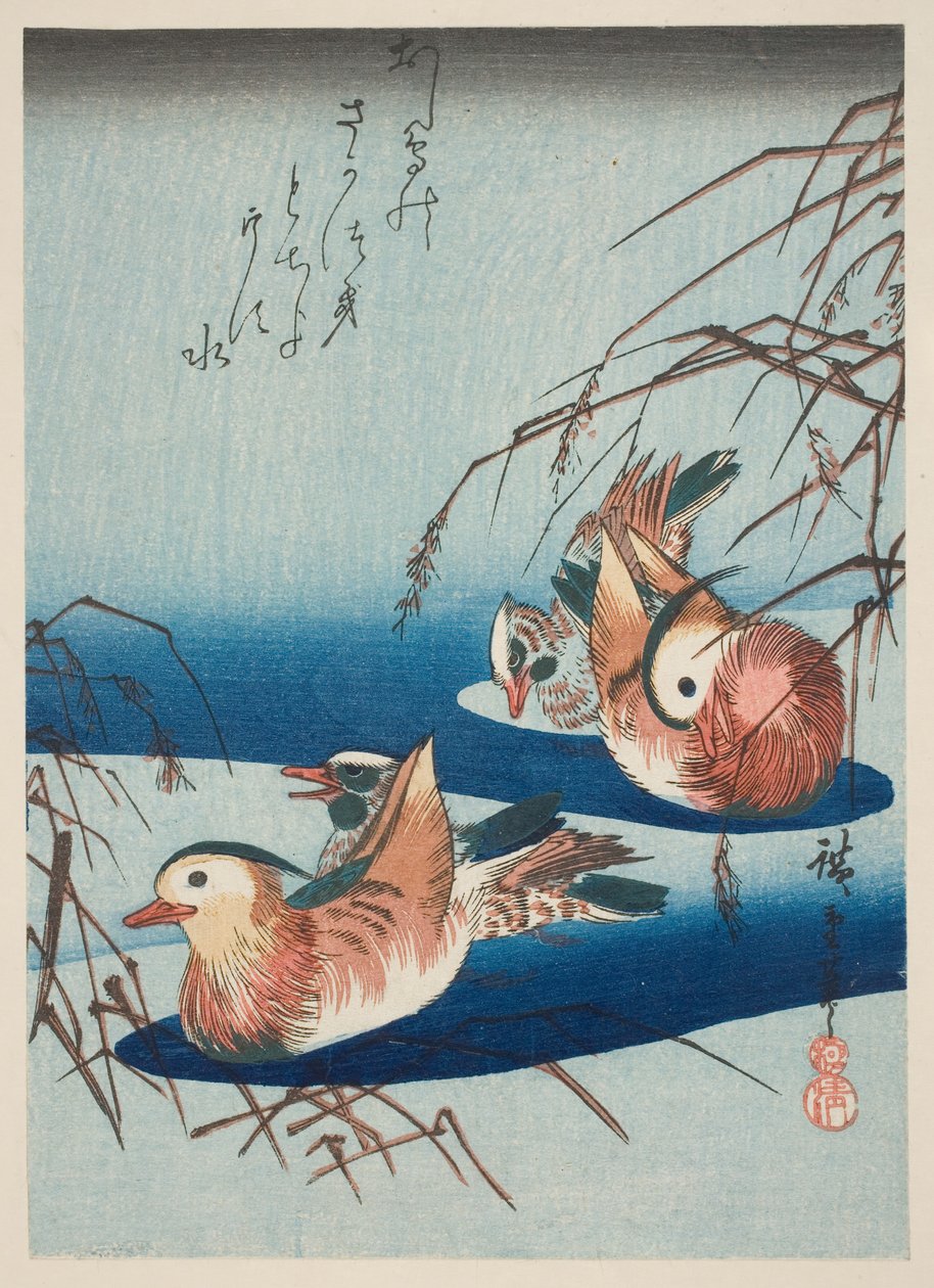 İki Çift Mandarin Ördeği (renkli ahşap baskı) by Utagawa Hiroshige