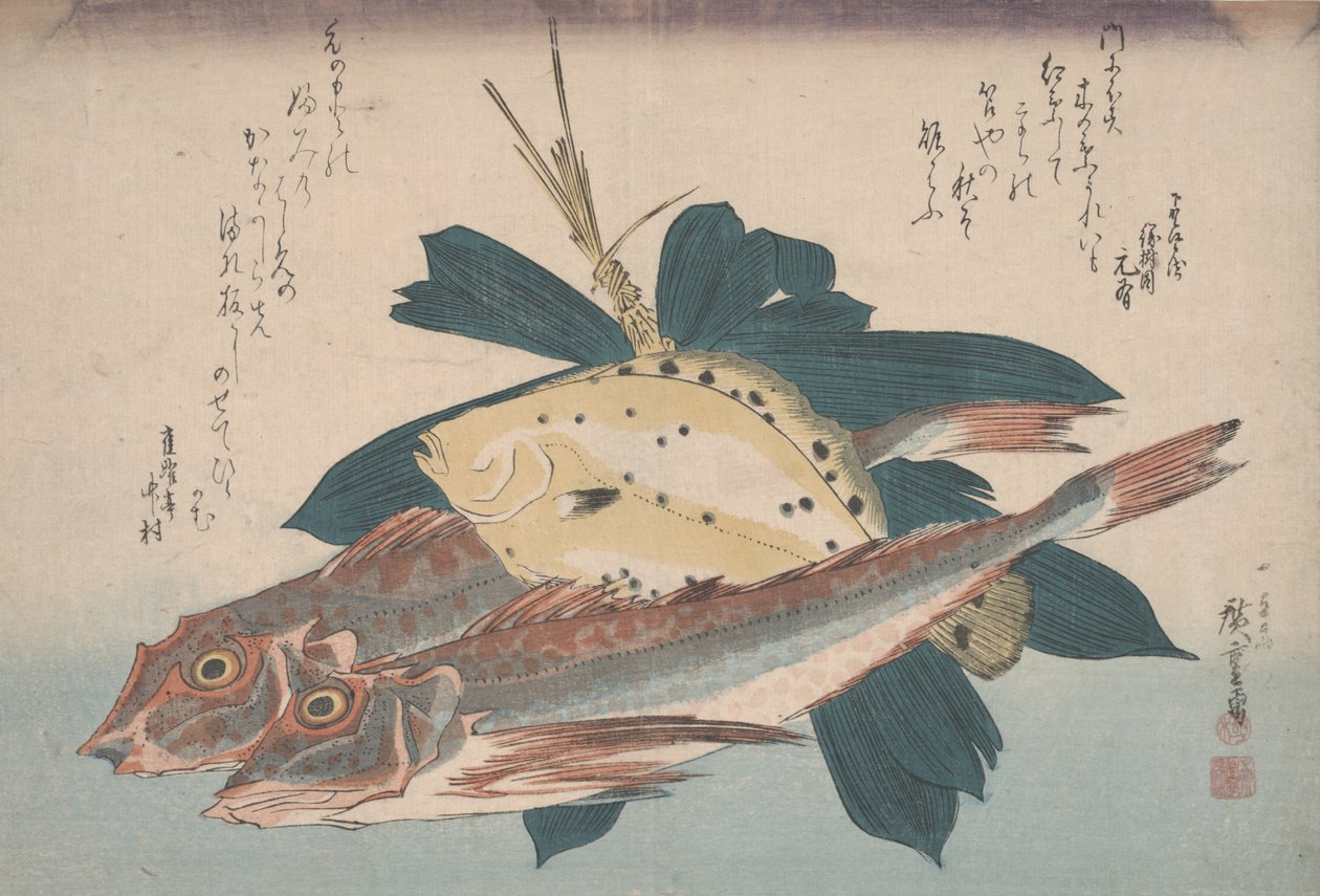 İki gunnards ve bir pisi balığı by Utagawa Hiroshige