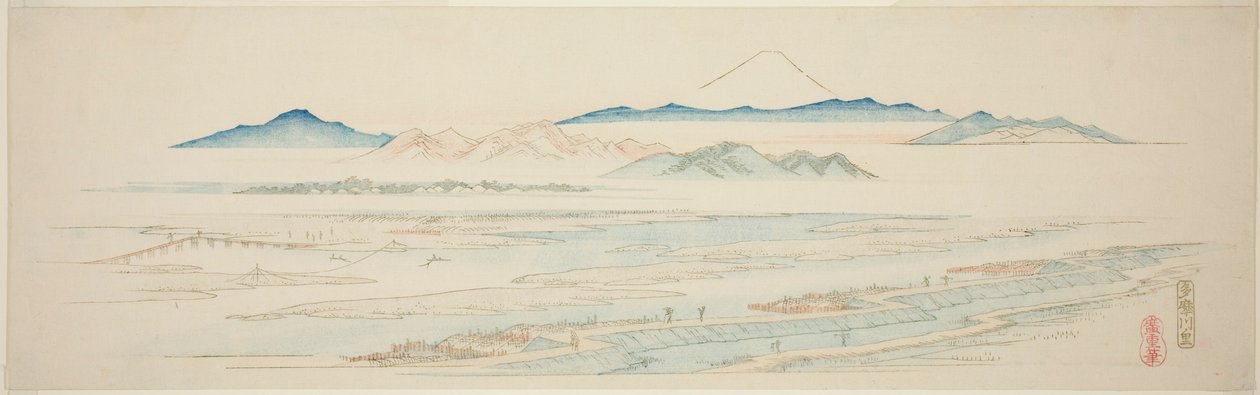 Edo banliyölerinin isimsiz bir dizi ünlü manzarasından Tamagawa Köyü (Tamagawa no sato), by Utagawa Hiroshige