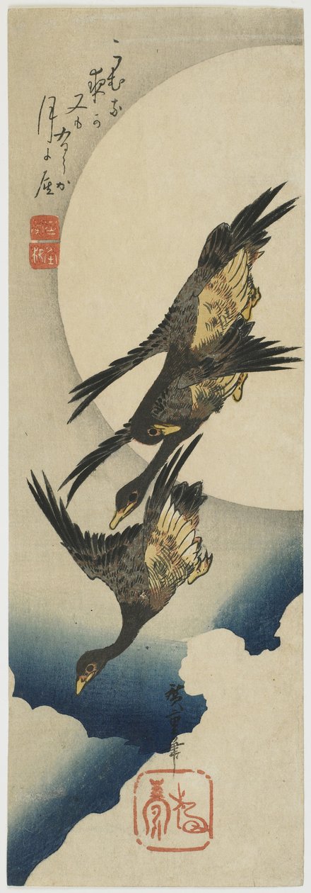 Ay Boyunca Yaban Kazları, 1834-39 (renkli tahta baskı) by Utagawa Hiroshige