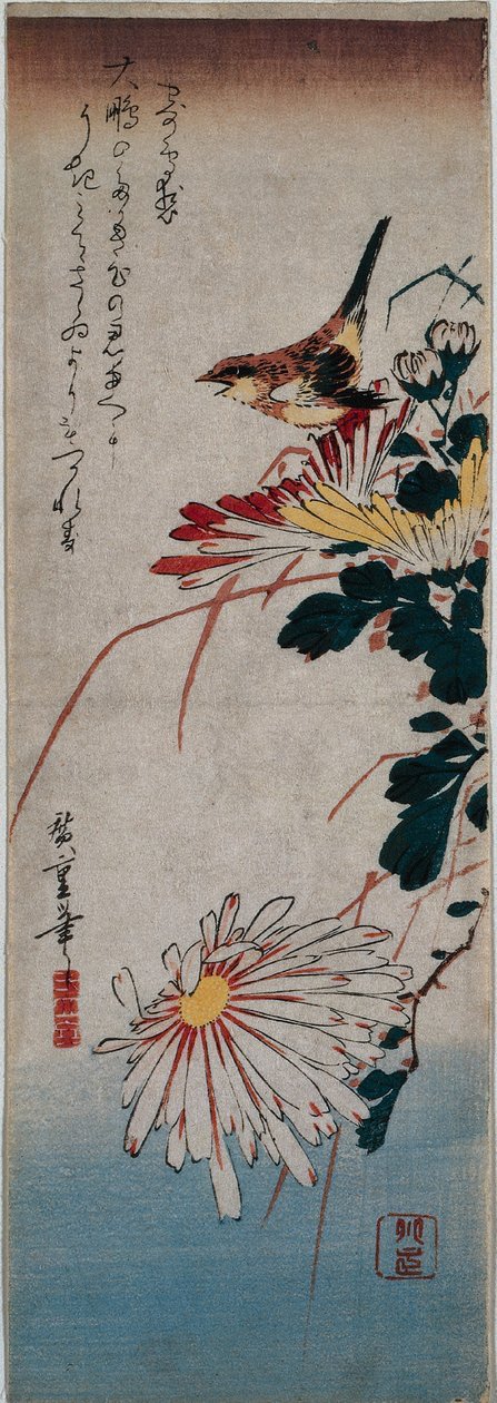 Çalıkuşu ve Krizantem by Utagawa Hiroshige