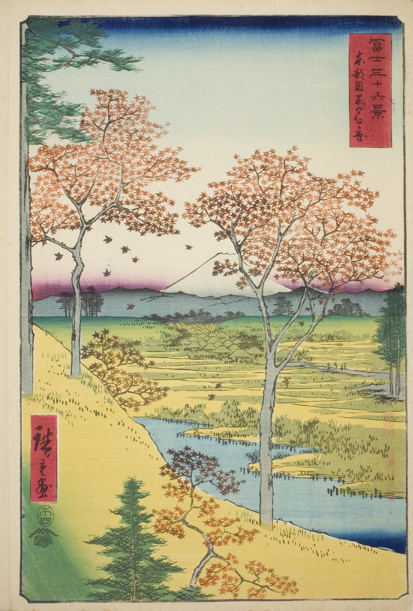 Doğu Başkentindeki Meguro'daki Yuhi Tepesi (Toto Meguro Yuhigaoka), "Fuji Dağı'nın Otuz Altı Manzarası (Fuji sanjurokkei)" serisinden by Utagawa Hiroshige