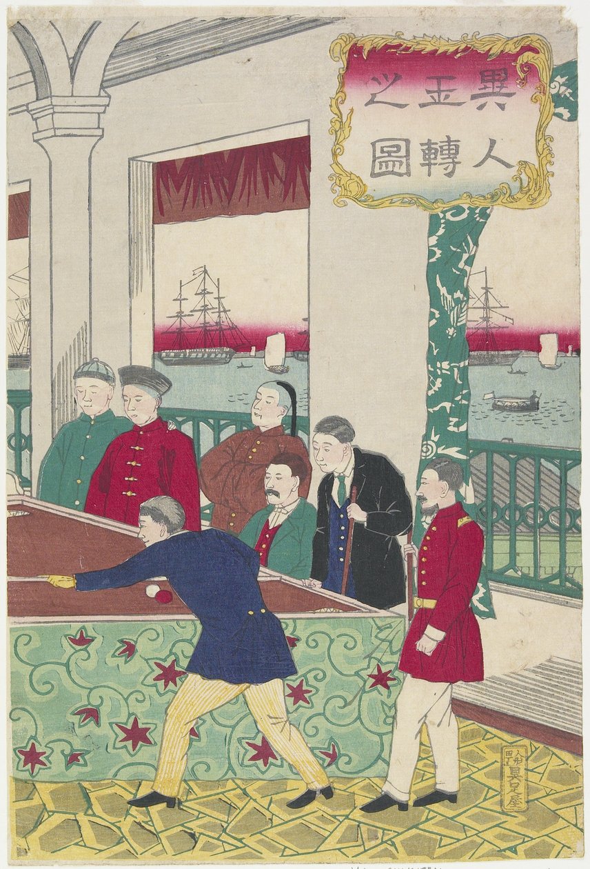 Bilardo Oyununda Yabancılar, 19. yüzyılın sonlarında by Utagawa Hiroshige III