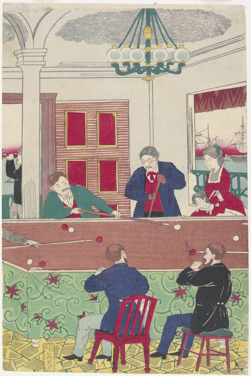 Bilardo Oyununda Yabancılar, 19. yüzyılın sonlarında by Utagawa Hiroshige III