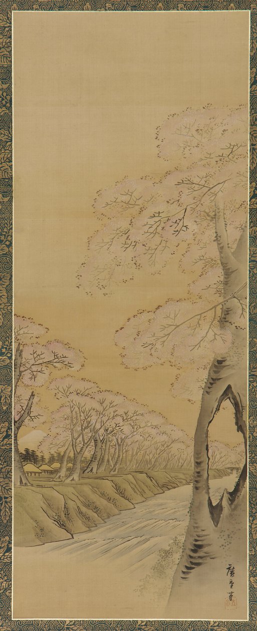 Peyzaj: Bir dere kenarında çiçek açan kiraz ağaçları, Edo dönemi, 1615-1868. by Utagawa Hiroshige II