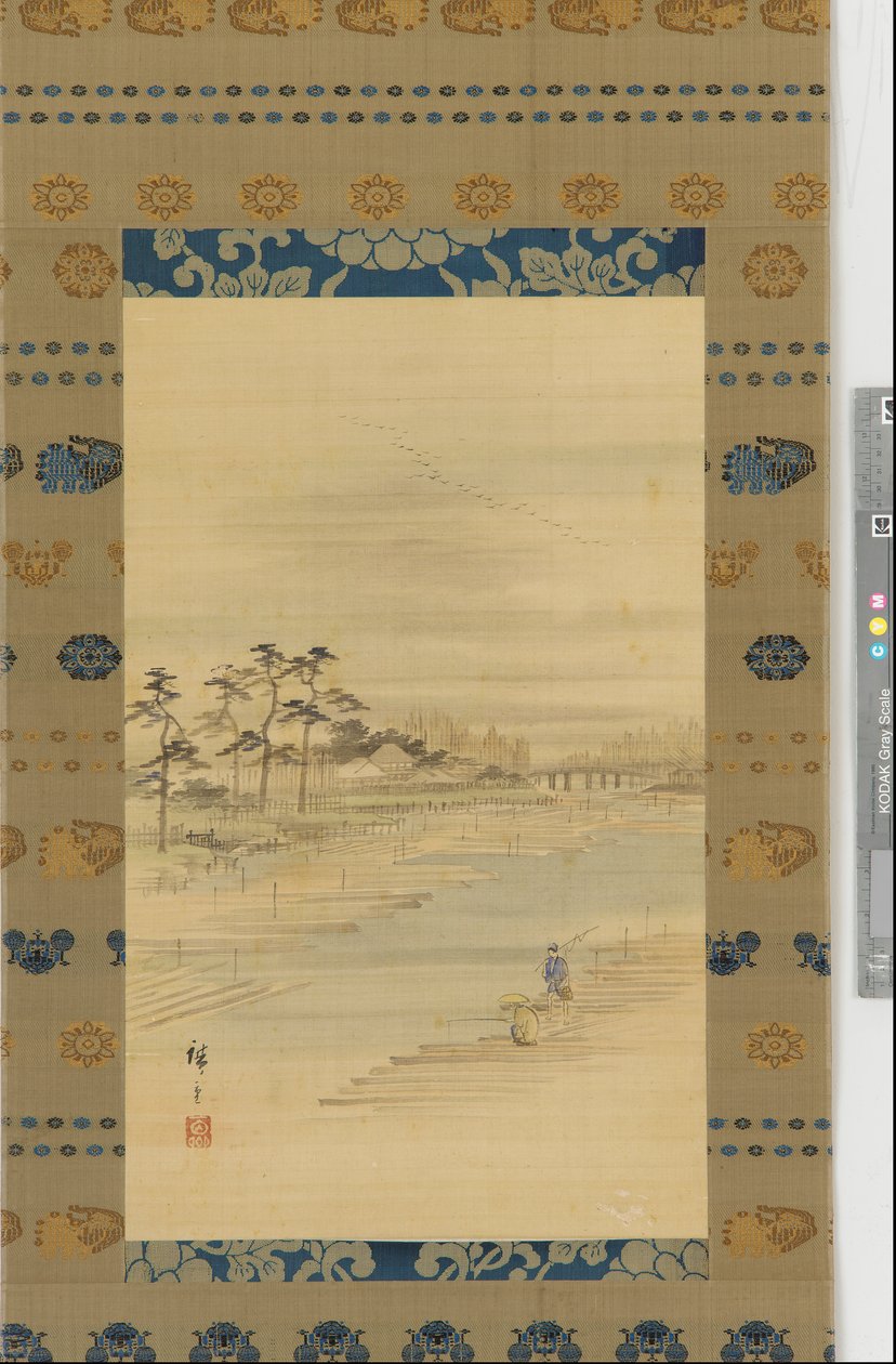 Nehir manzarası: kereste depoları ve sallar, 19. yüzyılın ortaları. by Utagawa Hiroshige II