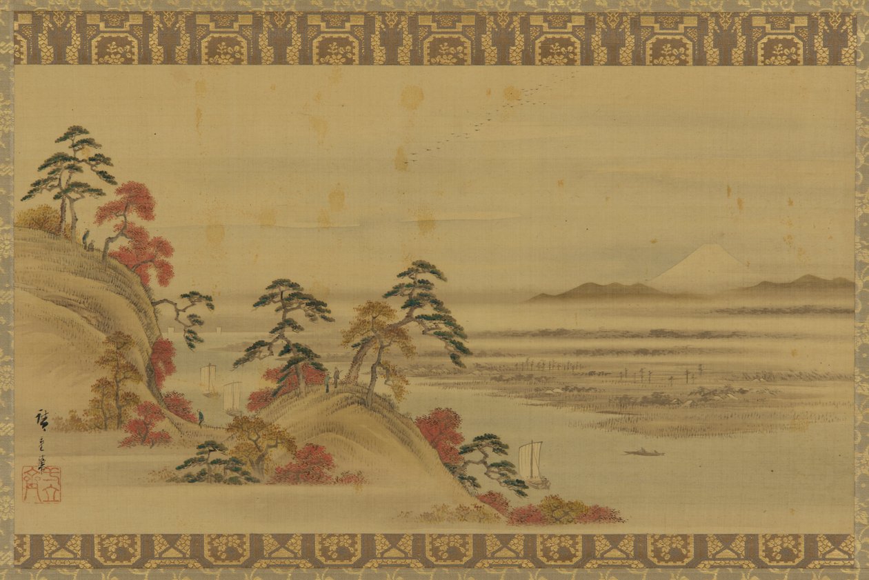 Nehir manzarası: kırmızı yapraklar ve Fuji Dağı, Edo dönemi, 19. yüzyılın ortaları. by Utagawa Hiroshige II