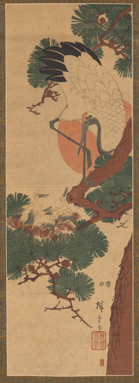 Leylek, Güneş ve Çam by Utagawa Hiroshige II