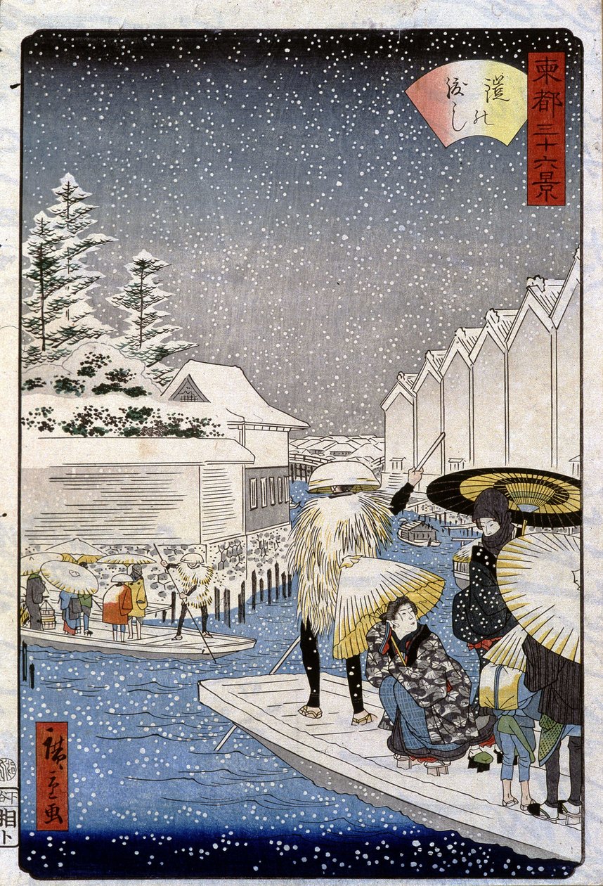 Kar altında tekneler, Japonya - Hiroshige baskı by Utagawa II Hiroshige