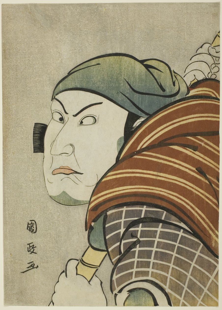 Aktör Kataoka Nizaemon Vll, "Seiwa Nidai Oyose Genji" oyununda Iyo no Taro rolünde, Miyako Tiyatrosu'nda on birinci ayda, 1796'da sahne aldı. by Utagawa Kunimasa