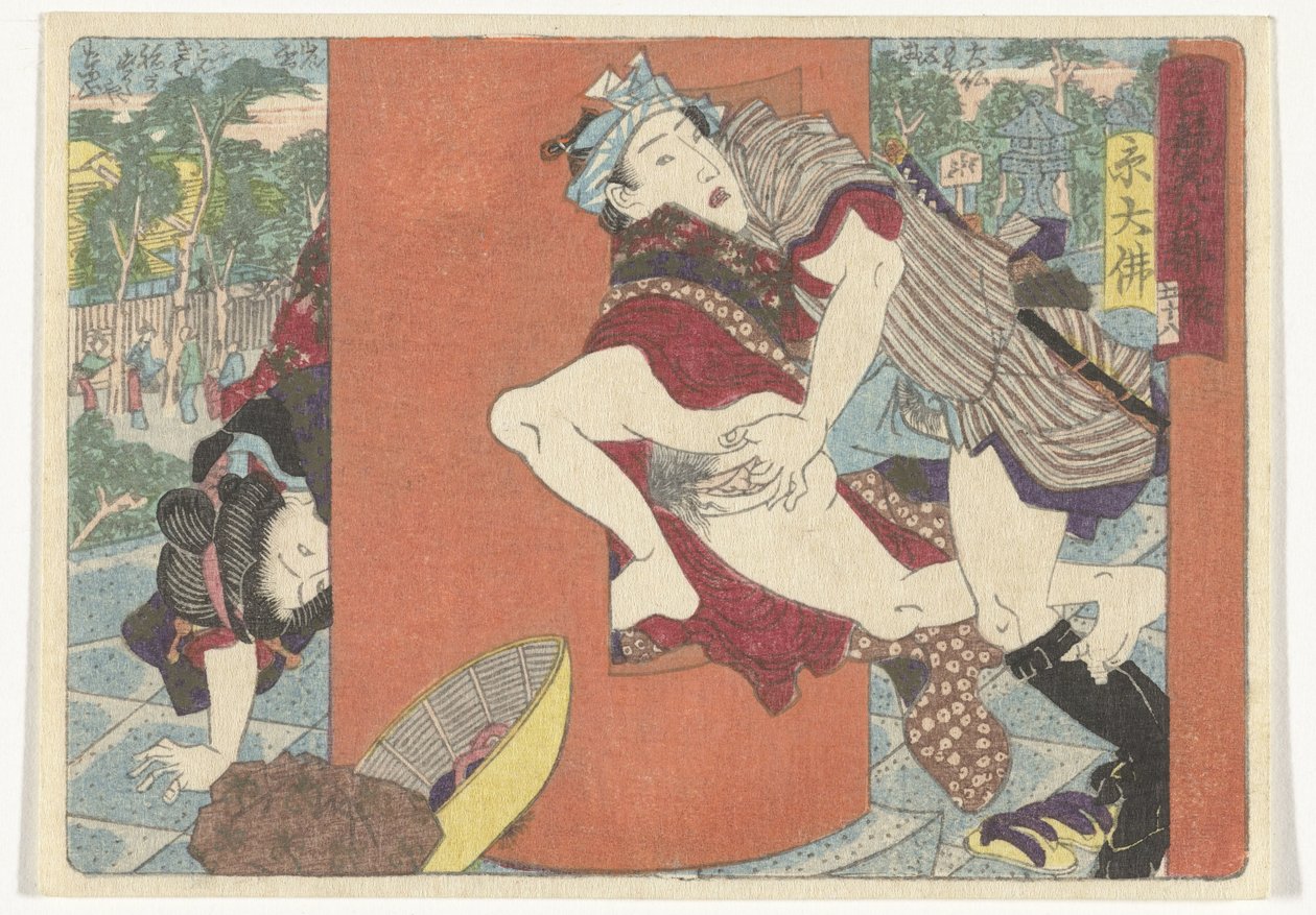 Tapınakta bir toplantı Başkente Giden Erotik Yol (dizi adı) by Utagawa Kunisada (I) (attributed to)